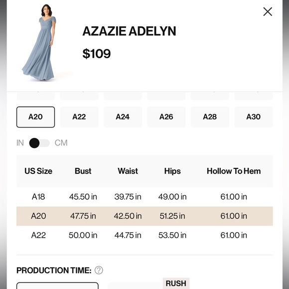 Plus size dusty blue AZAZIE bridesmaid gown - size A20 - Picture 7 of 7